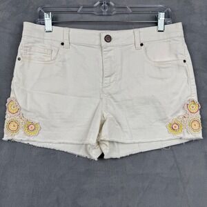 LC Lauren Conrad Womens White Denim Shorts Size 10 Crochet Floral‎ Frayed Hem